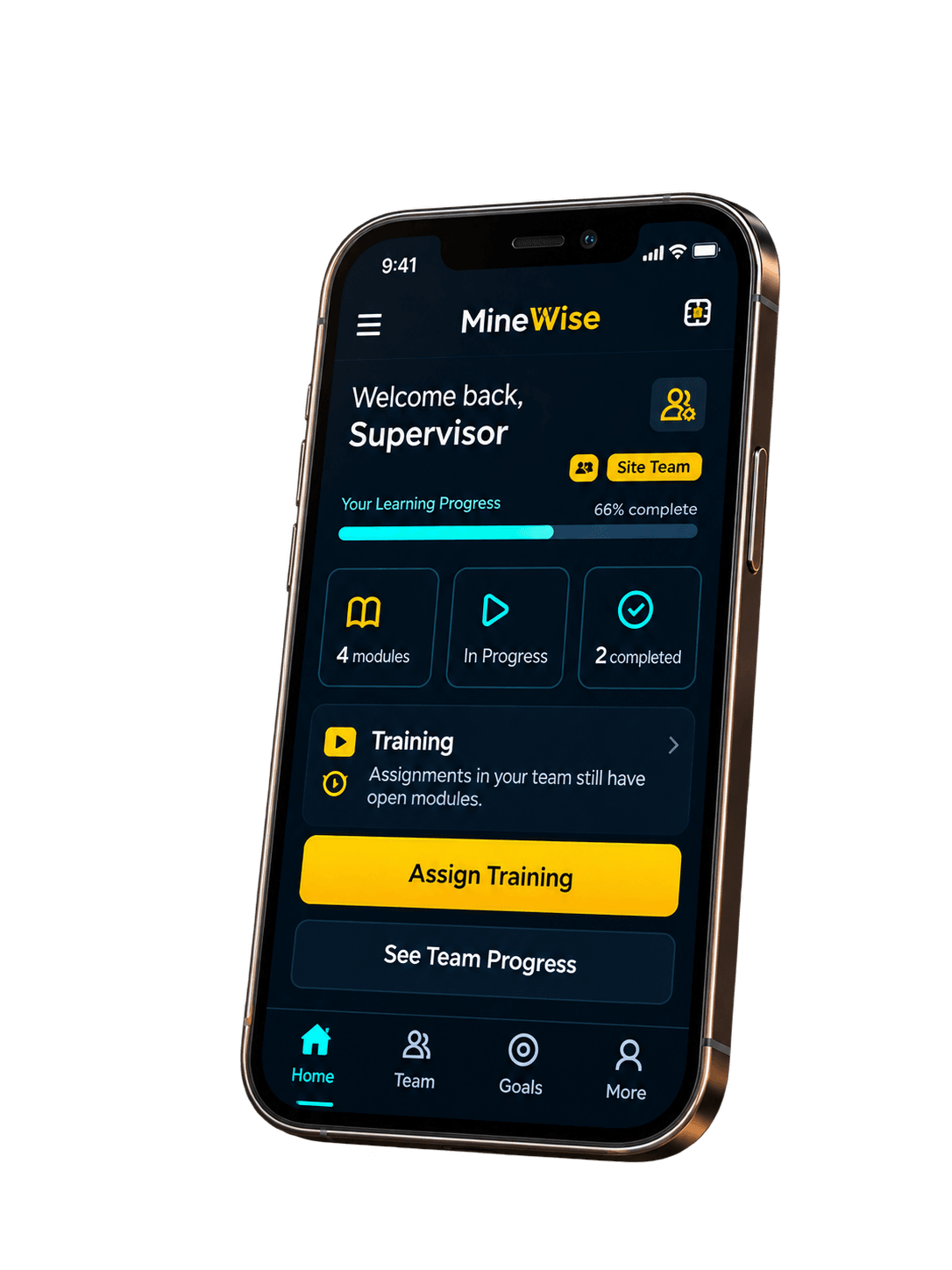 MineWise supervisor app on a phone